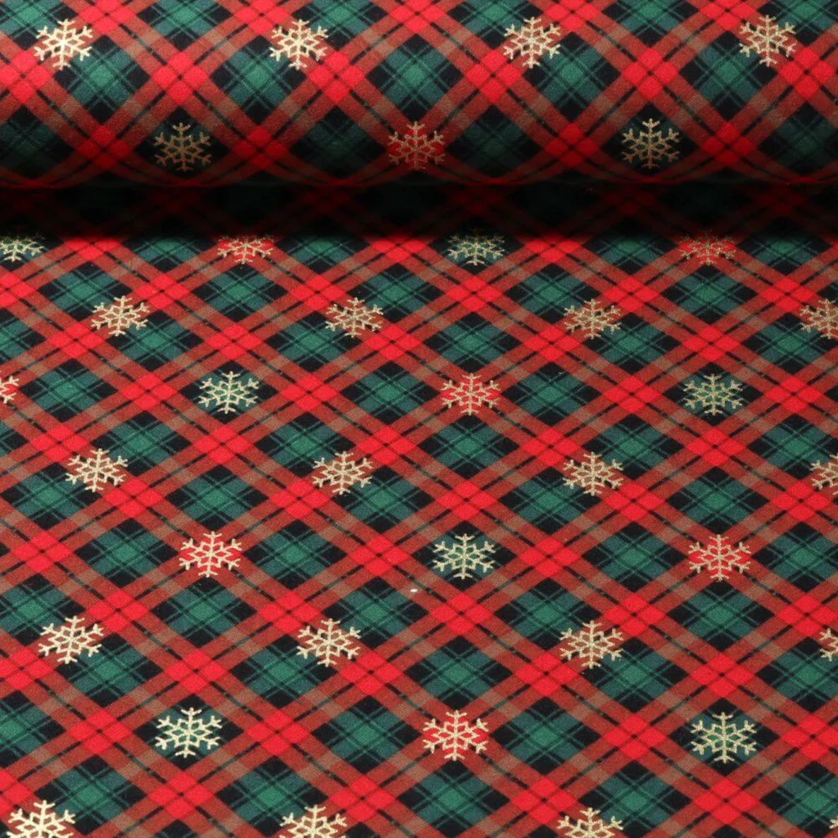 Baumwoll Flanell Schneekristalle Rot