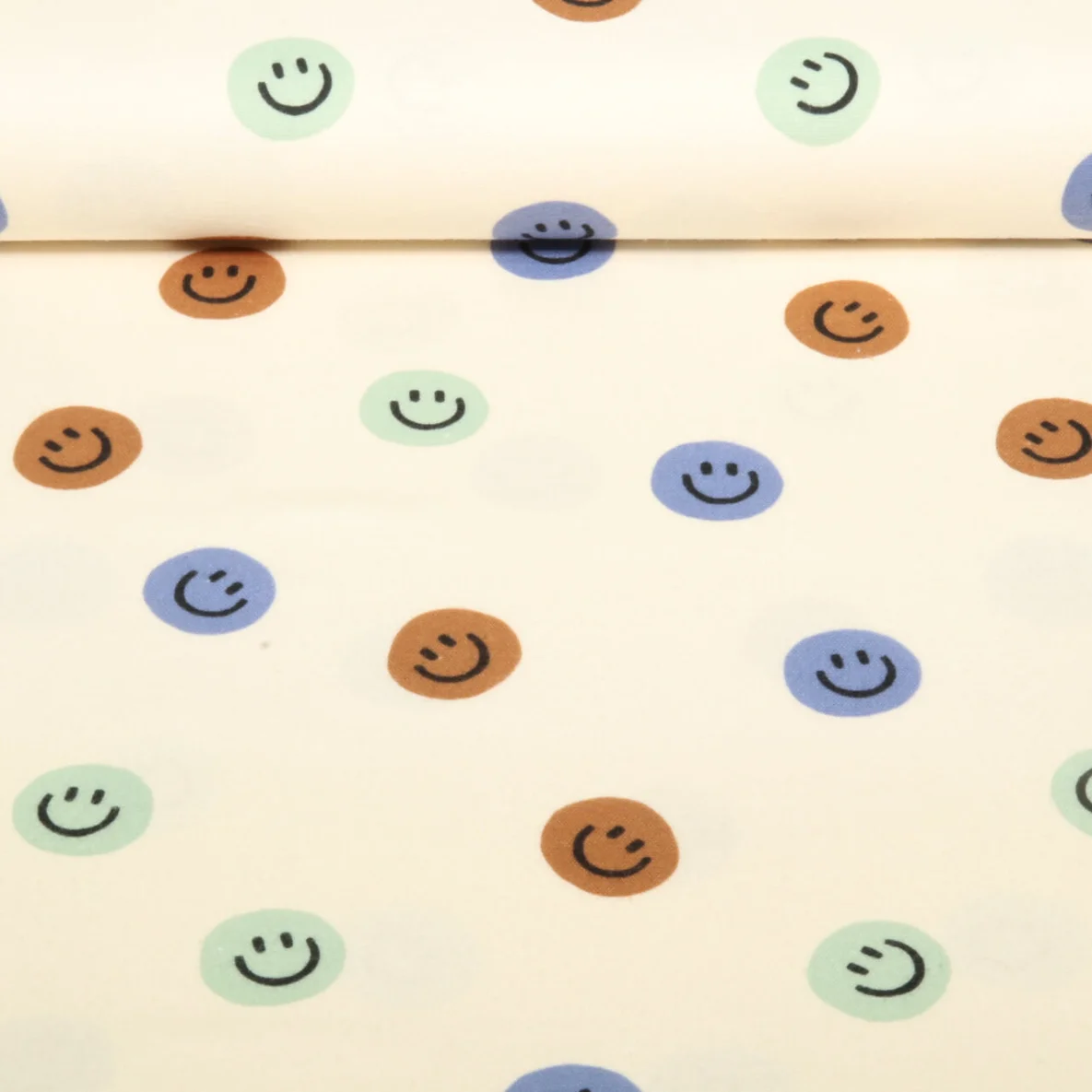 Baumwoll Flanell Smileys Ecru Braun