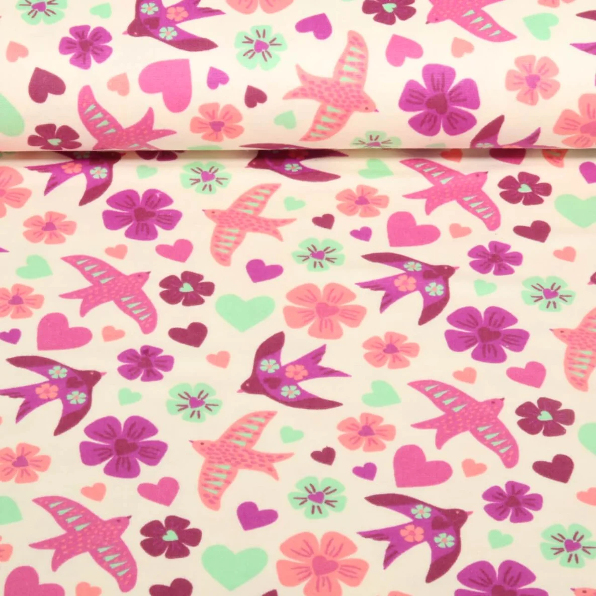 Baumwoll Flanell Vögel Ecru