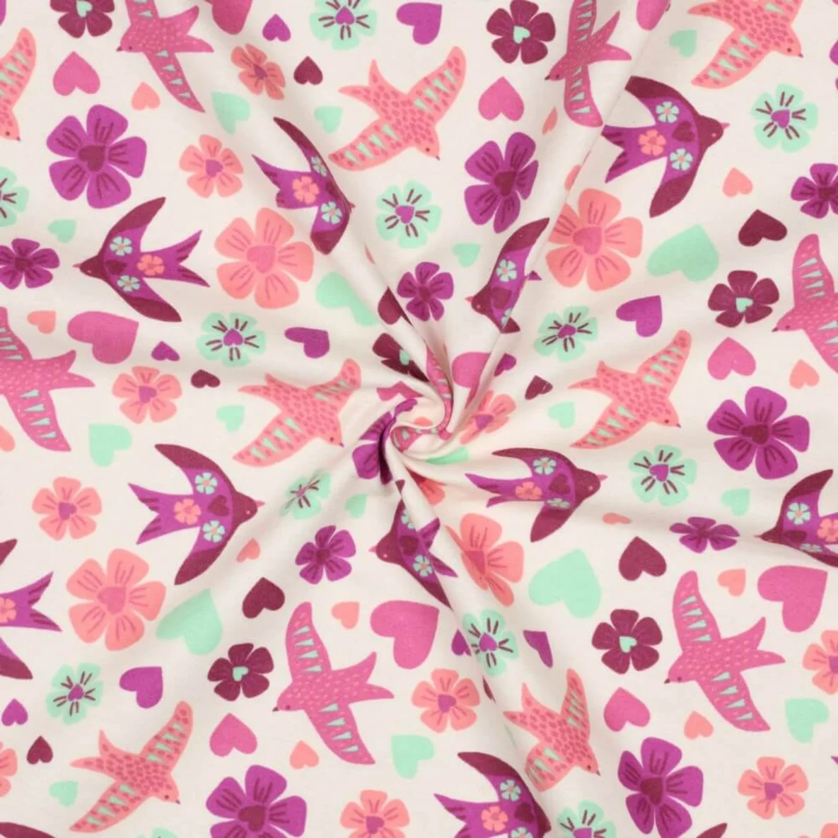 Baumwoll Flanell Vögel Ecru