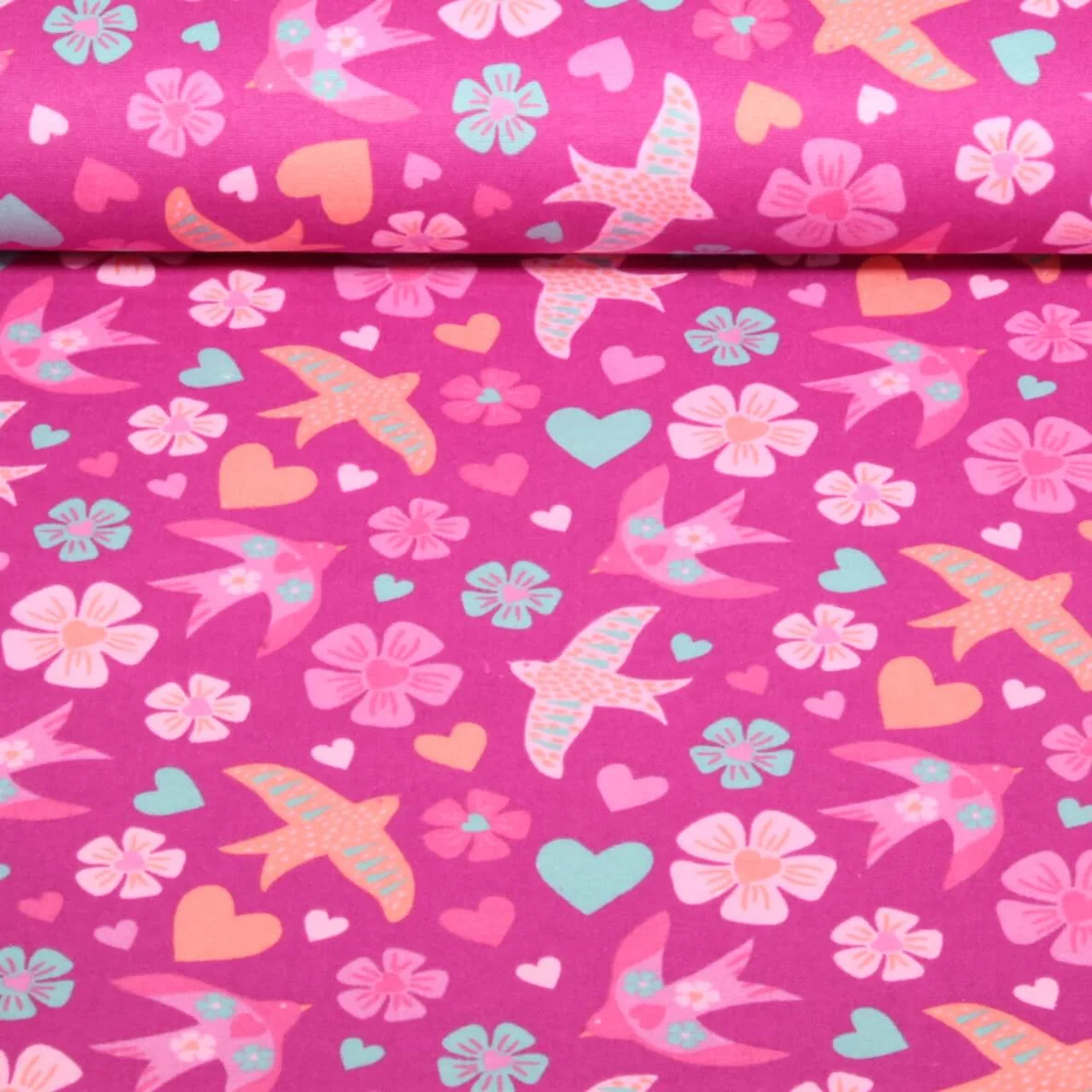 Baumwoll Flanell Vögel Fuchsia