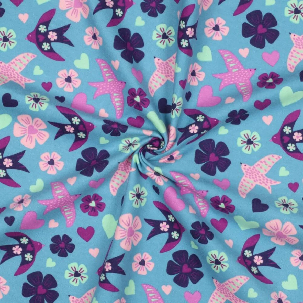 Baumwoll Flanell Vögel Türkis