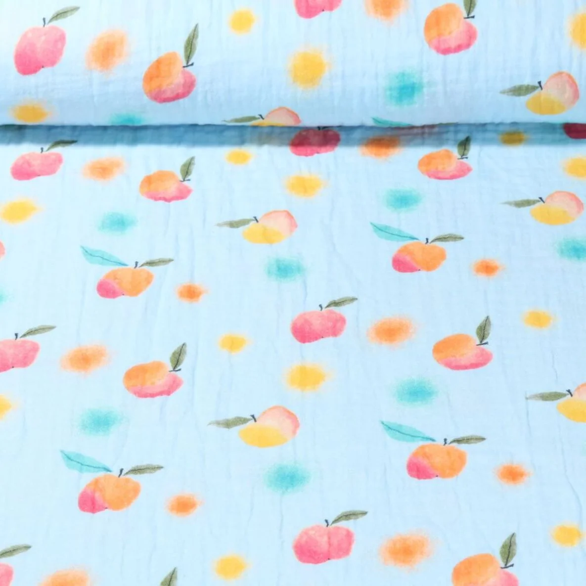 Baumwoll Musselin Äpfel Hellblau