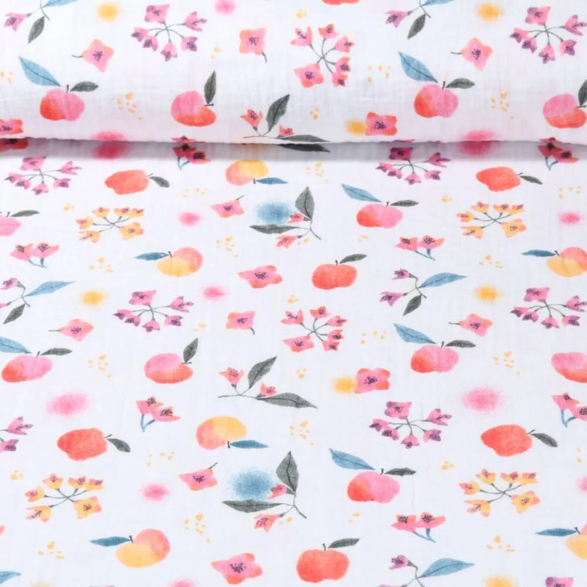 Baumwoll Musselin Apfelblüten Weiß