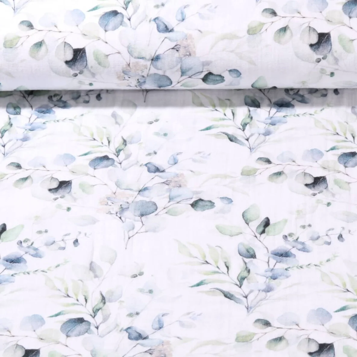 Baumwoll Musselin Blätterzweige Weiß