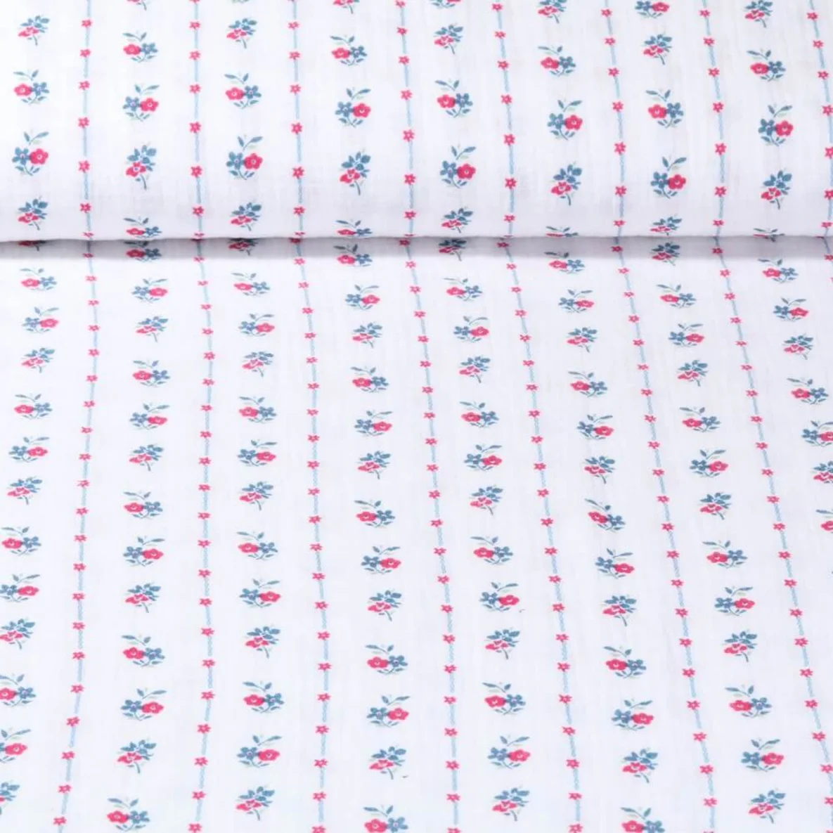 Baumwoll Musselin Blümchen Weiß