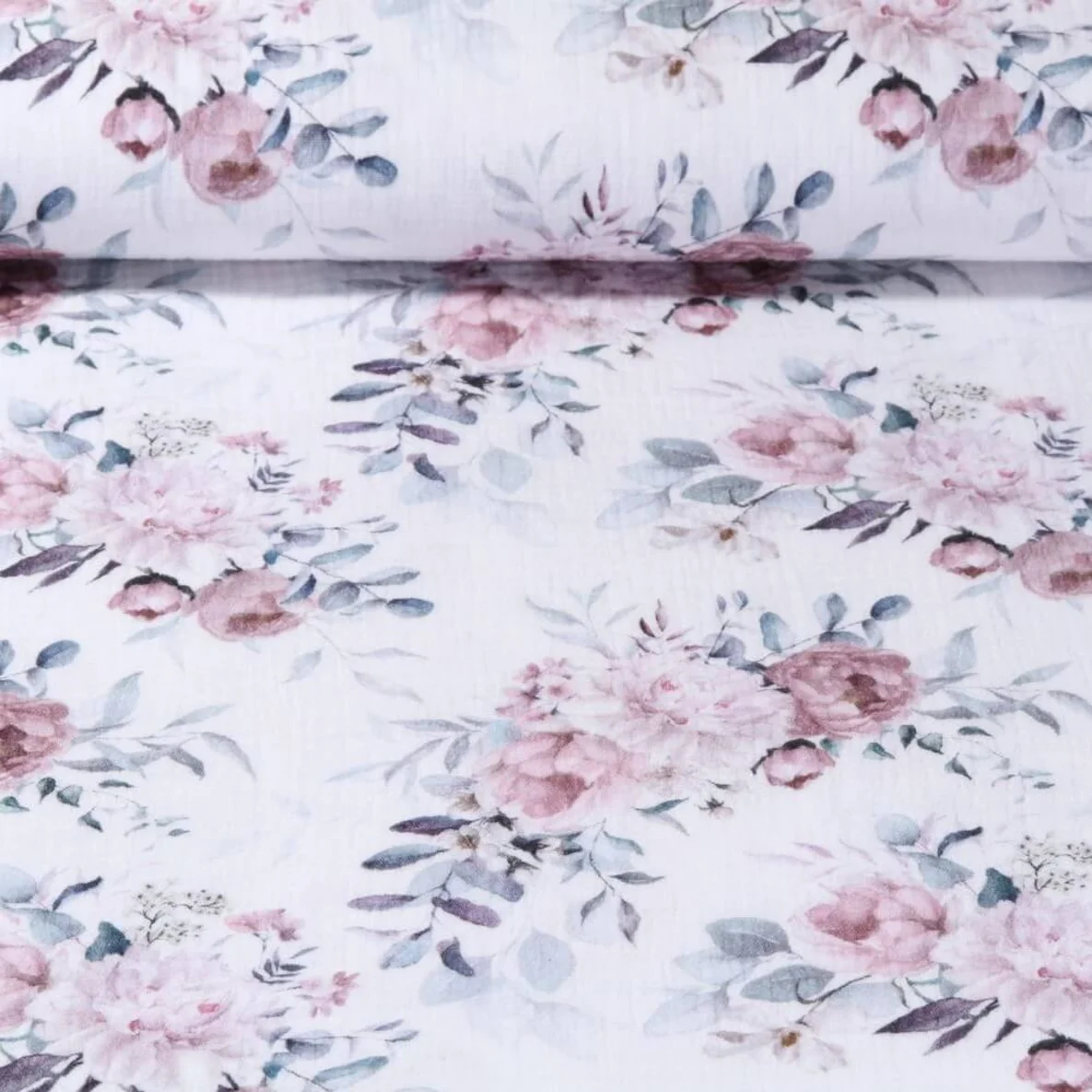 Baumwoll Musselin Blumenstrauß Wollweiß