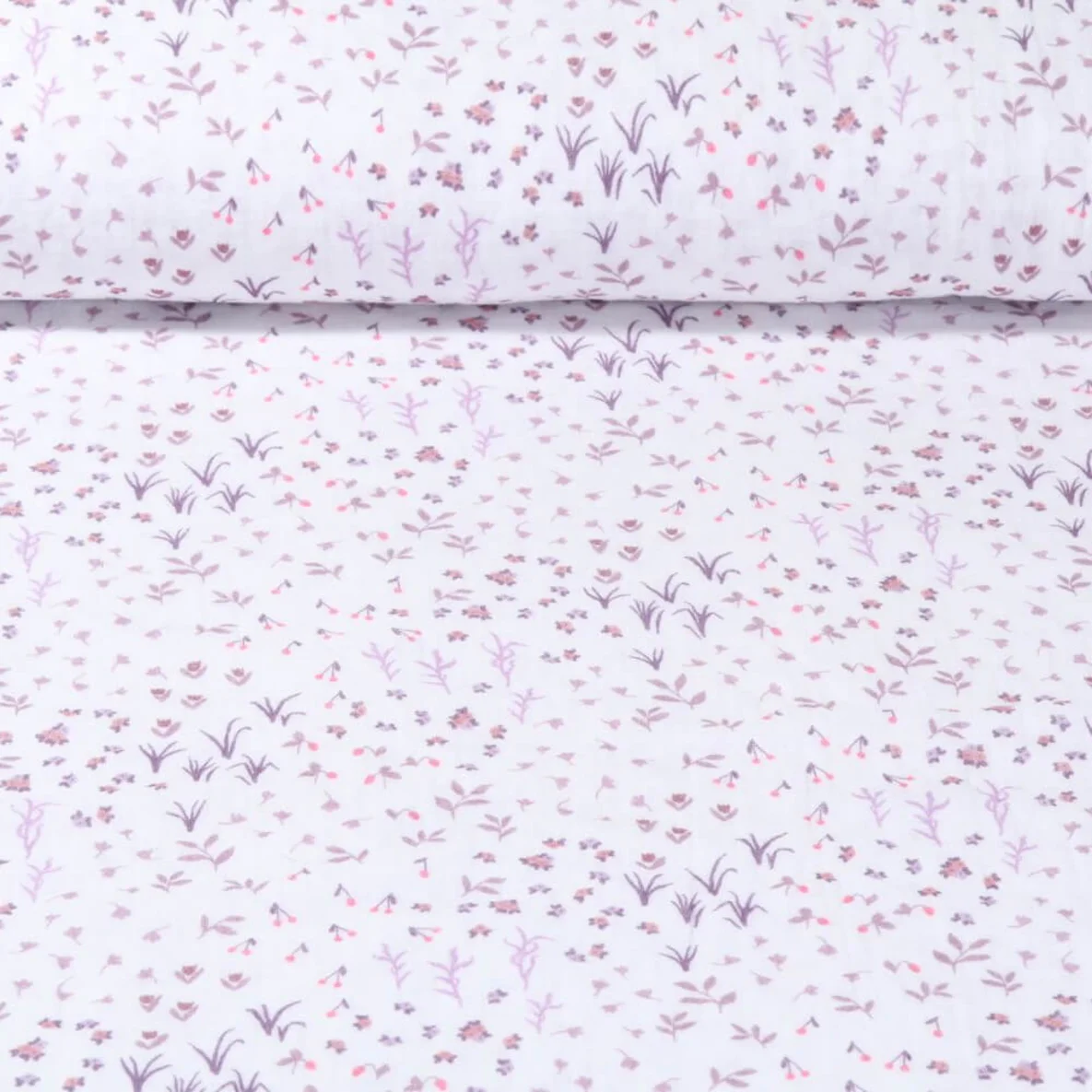 Baumwoll Musselin Botanik Wollweiß Rosa