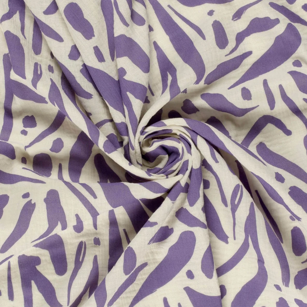Baumwoll Musselin Double Gauze Blätter Abstrakt Lila