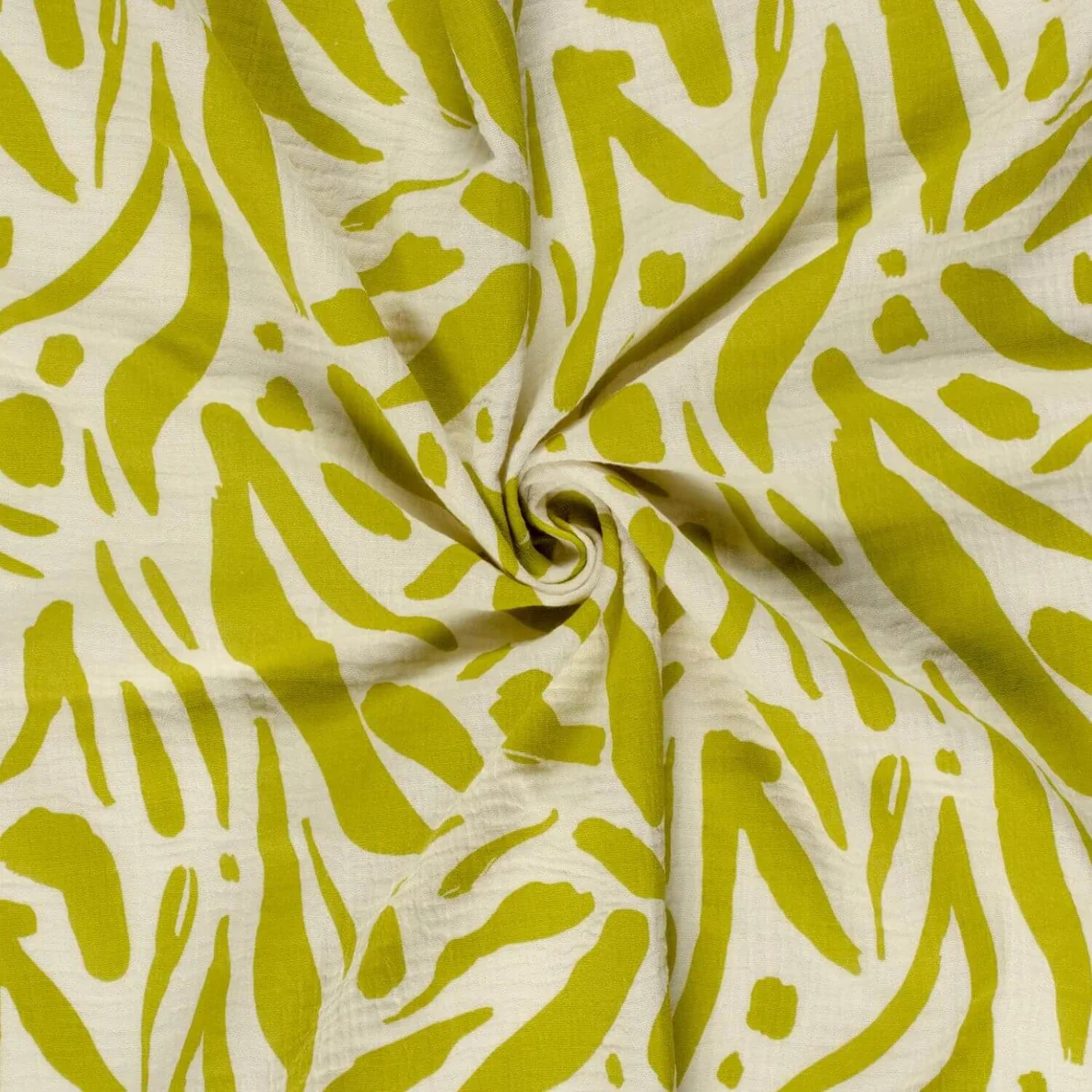 Baumwoll Musselin Double Gauze Blätter Abstrakt Lime