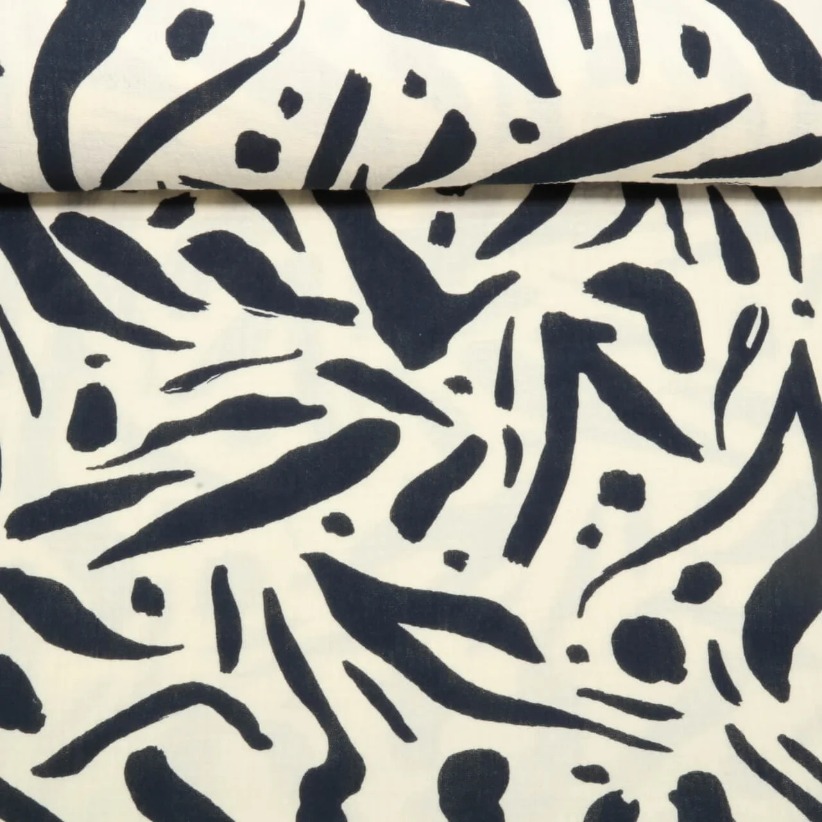 Baumwoll Musselin Double Gauze Blätter Abstrakt Nachtblau