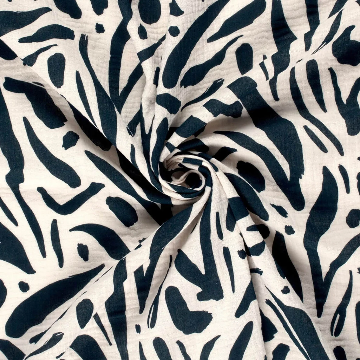 Baumwoll Musselin Double Gauze Blätter Abstrakt Nachtblau