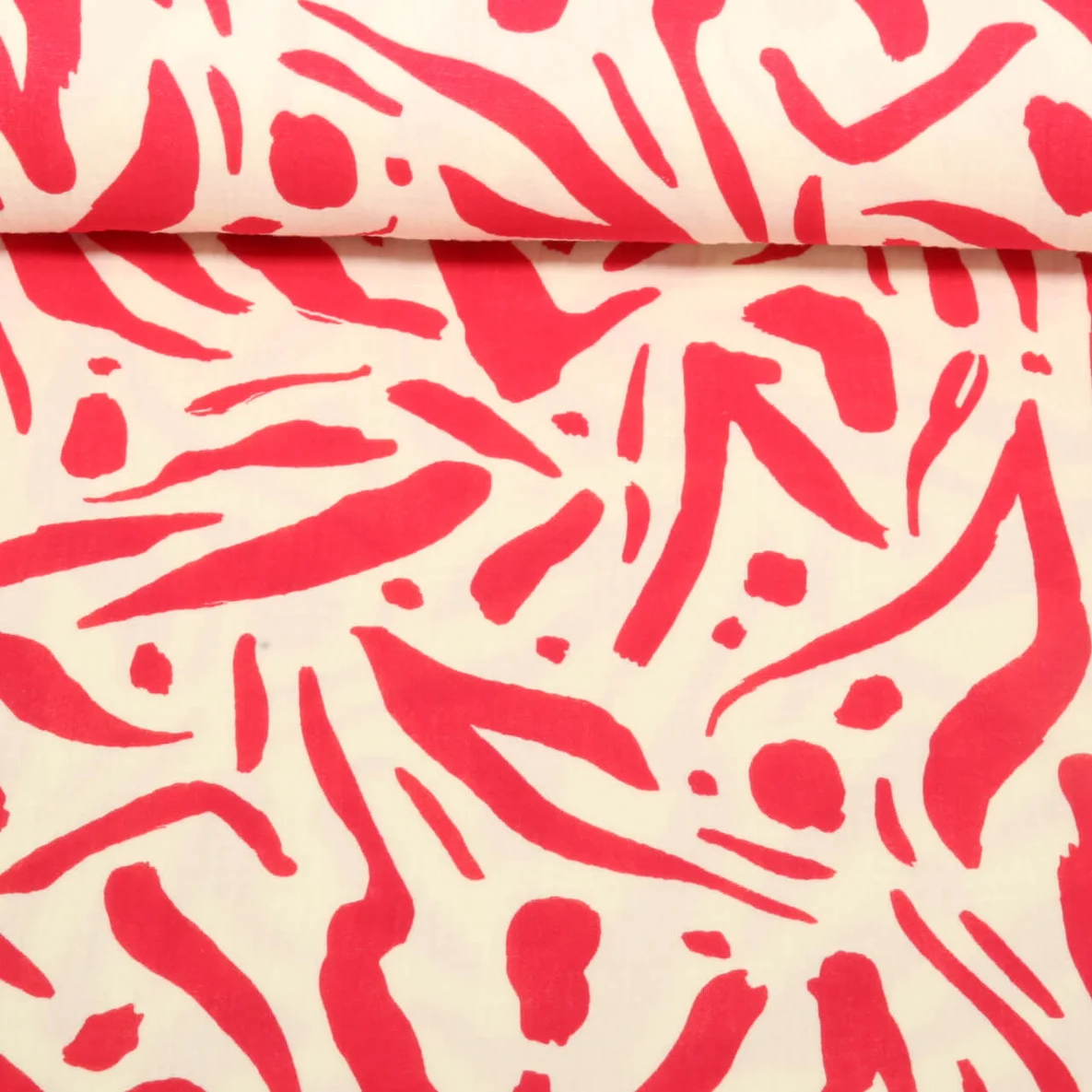 Baumwoll Musselin Double Gauze Blätter Abstrakt Rot