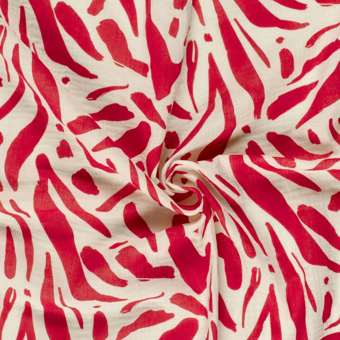 Baumwoll Musselin Double Gauze Blätter Abstrakt Rot