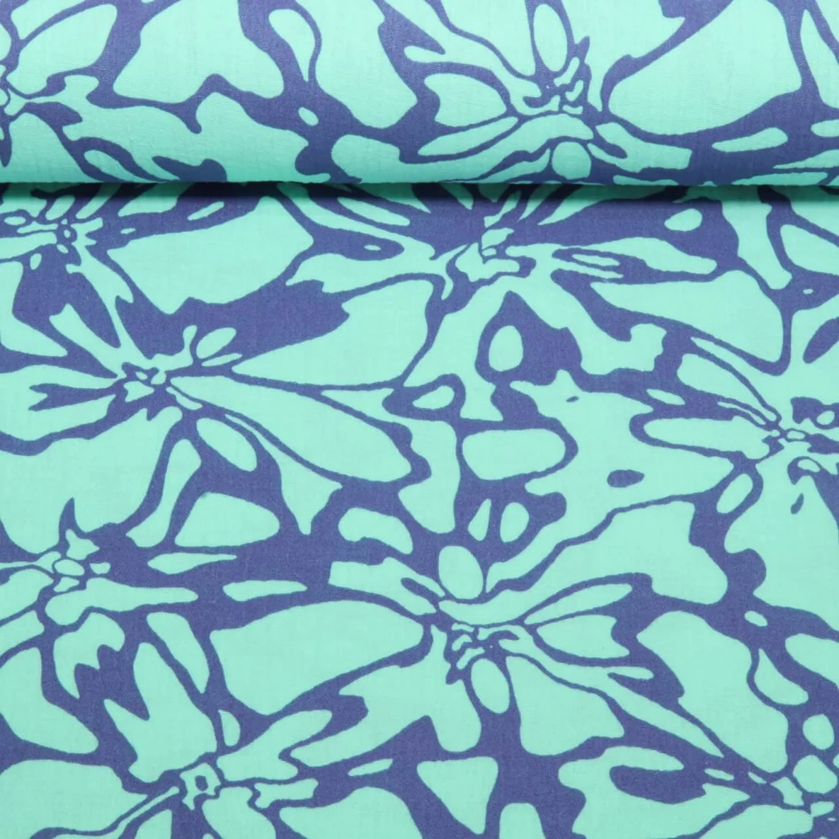 Baumwoll Musselin Double Gauze Blumen Abstrakt Türkis