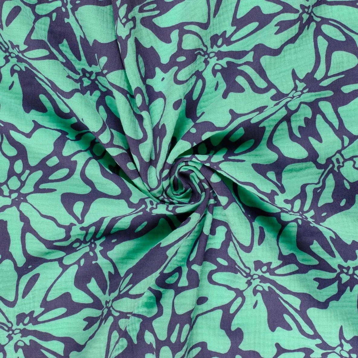 Baumwoll Musselin Double Gauze Blumen Abstrakt Türkis