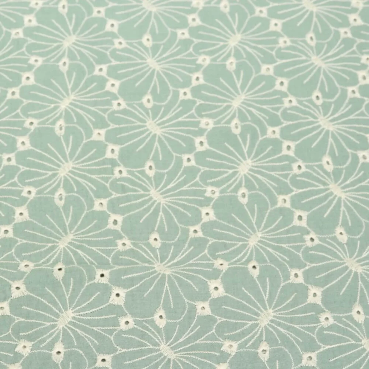 Baumwoll Musselin Double Gauze Blumen Bestickt Mint
