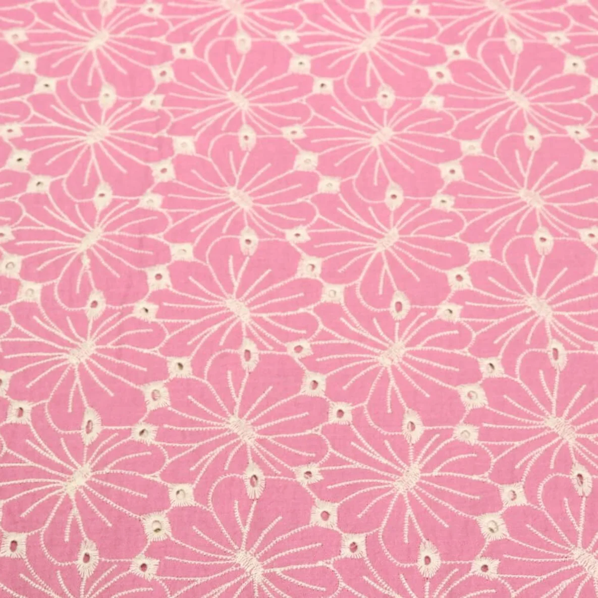 Baumwoll Musselin Double Gauze Blumen Bestickt Rosa