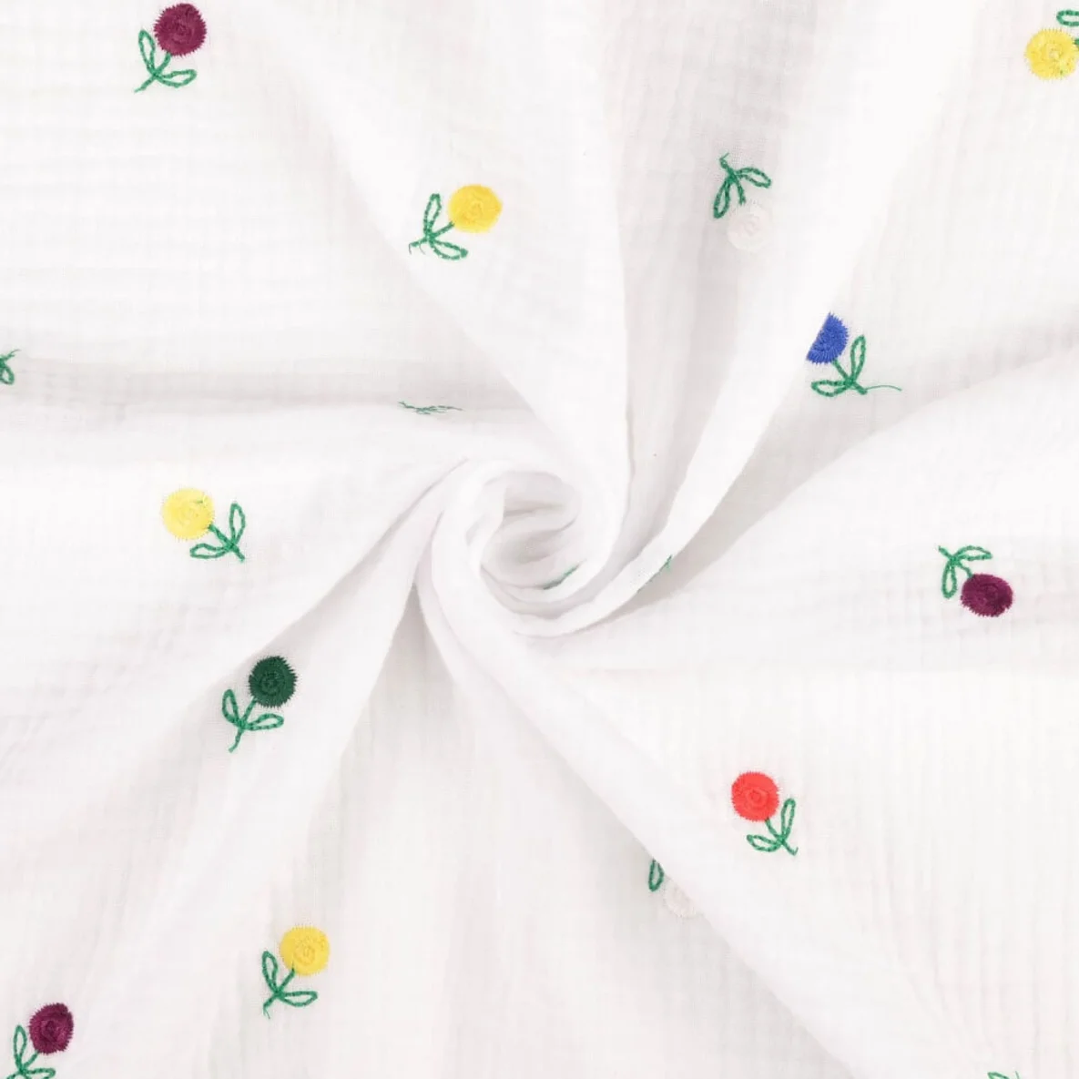 Baumwoll Musselin Double Gauze Blumen Bestickt Weiß