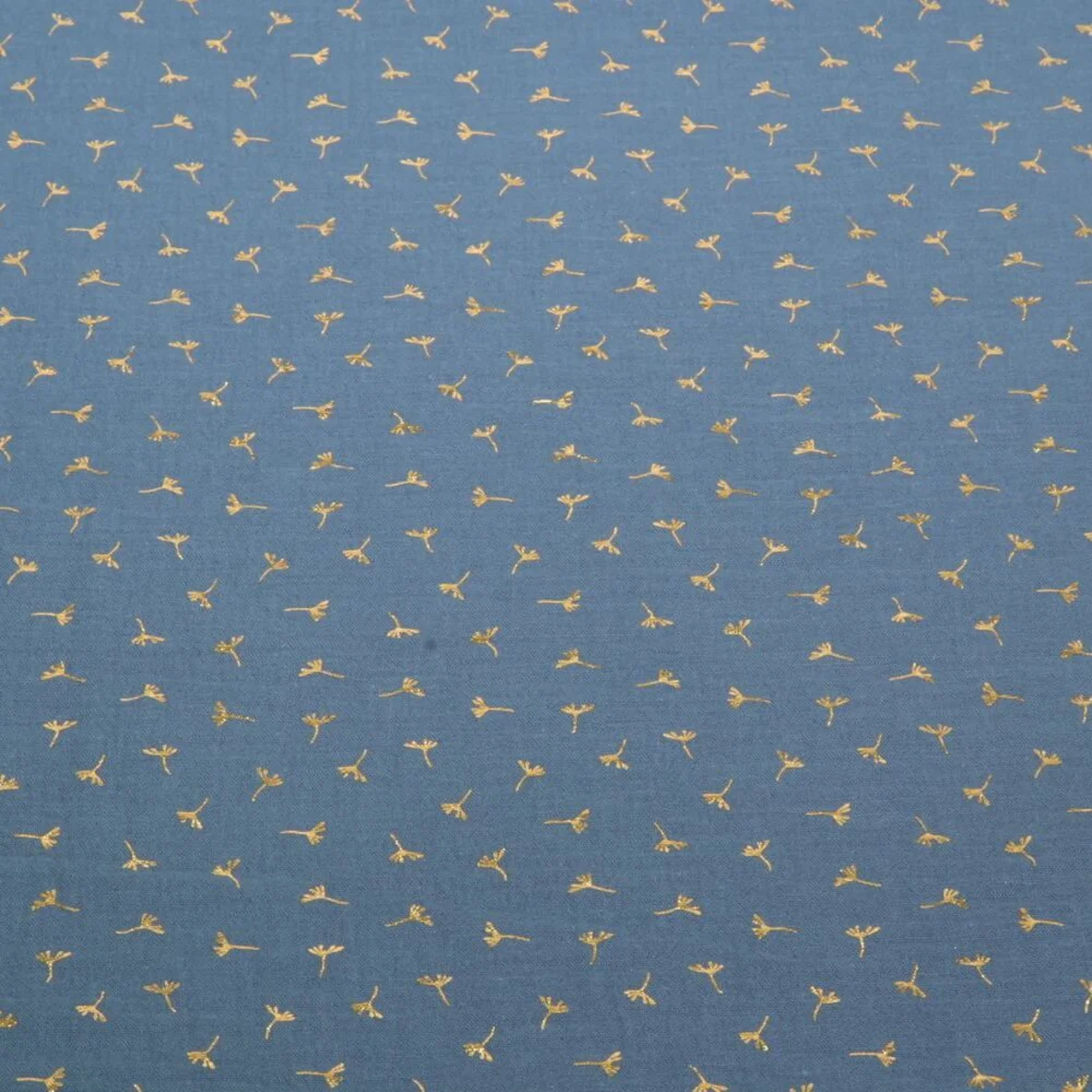 Baumwoll Musselin Double Gauze Foliendruck Blumen Jeansblau