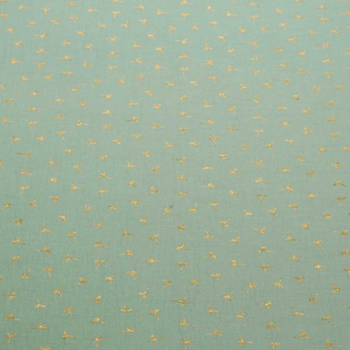 Baumwoll Musselin Double Gauze Foliendruck Blumen Mint