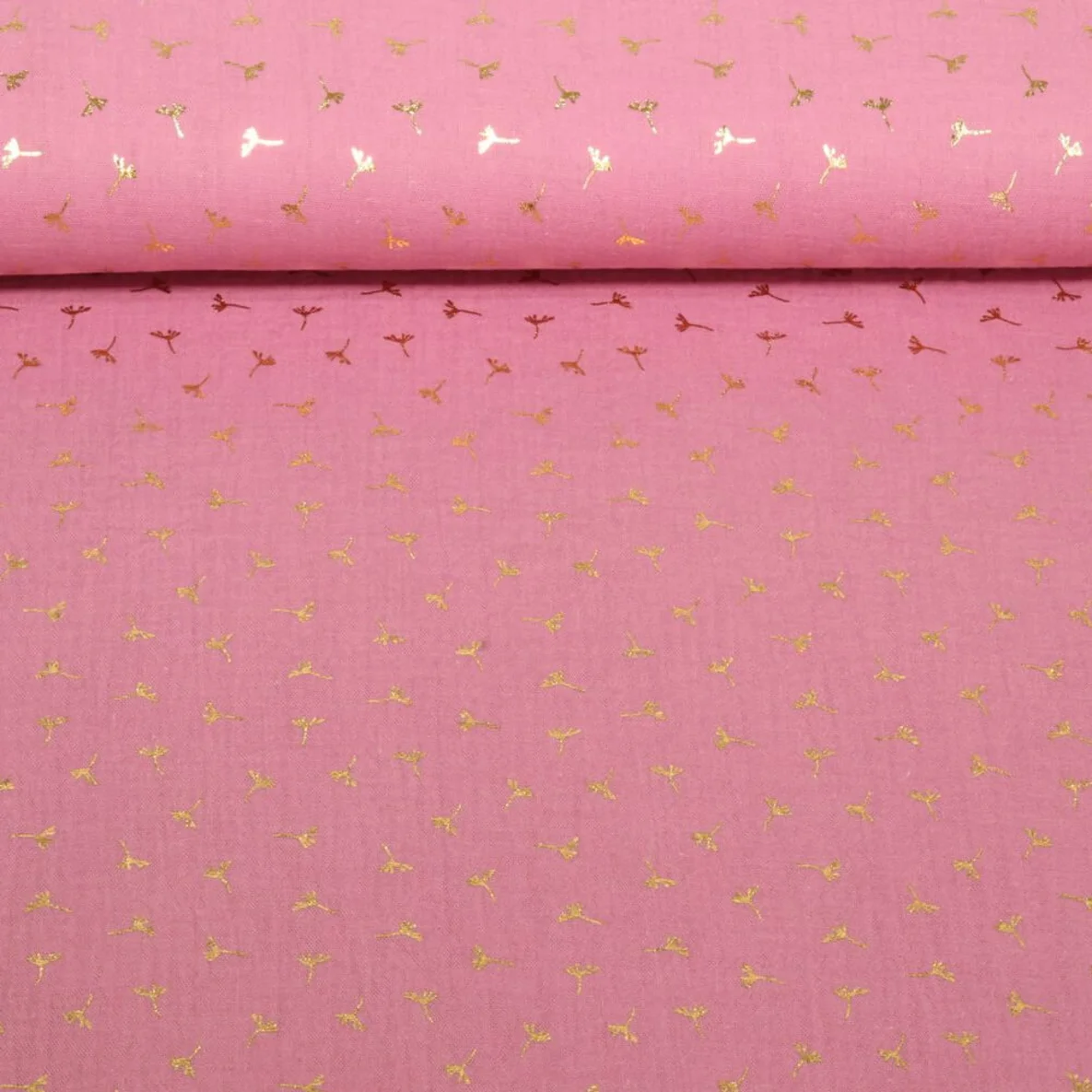 Baumwoll Musselin Double Gauze Foliendruck Blumen Rosa