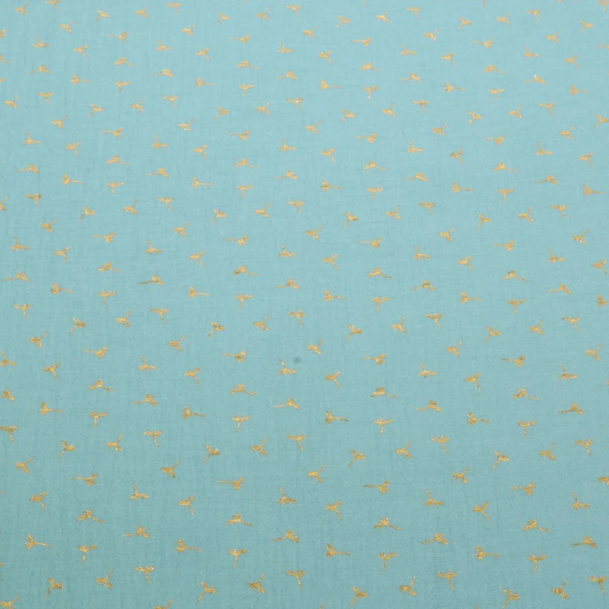 Baumwoll Musselin Double Gauze Foliendruck Blumen Türkis