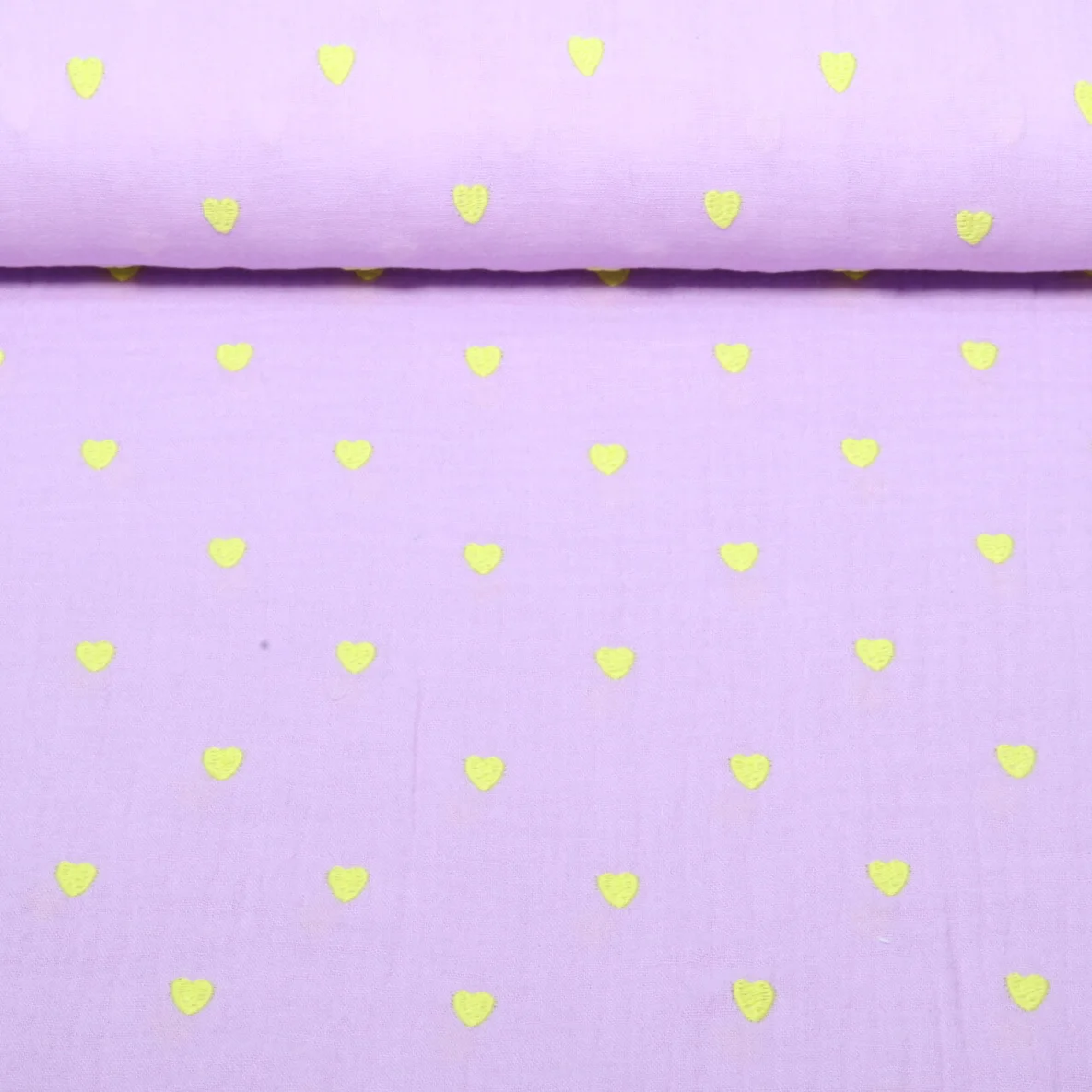 Baumwoll-Musselin Double Gauze Herzen Neon Bestickt Flieder