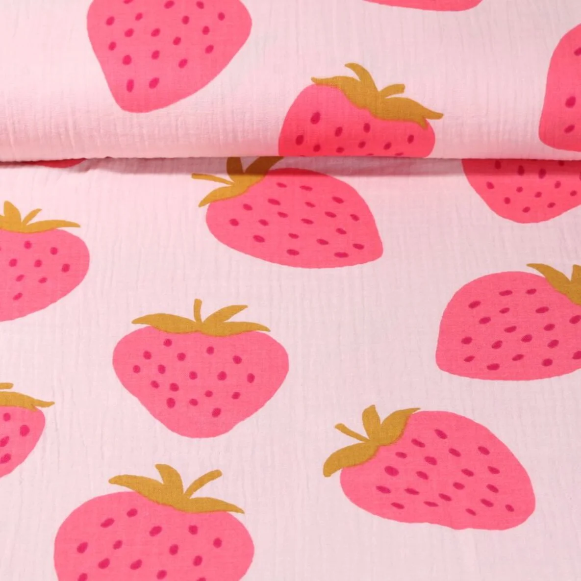 Baumwoll Musselin Erdbeeren Aprikot