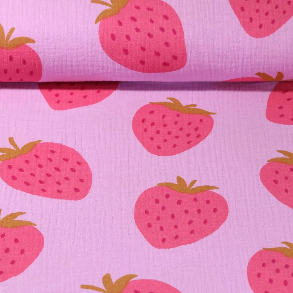 Baumwoll Musselin Erdbeeren Pink
