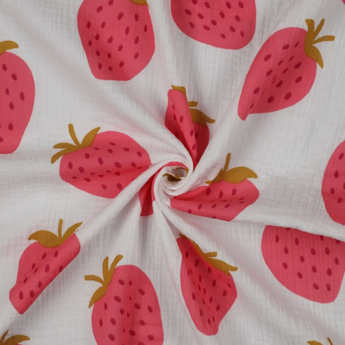 Baumwoll Musselin Erdbeeren Weiß