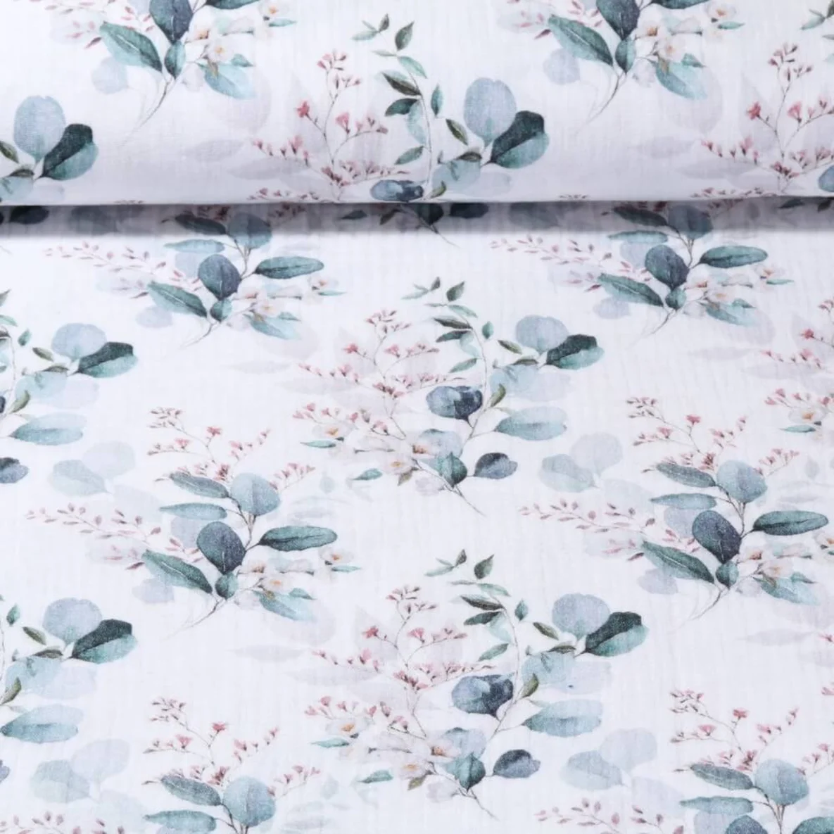 Baumwoll Musselin Eukalyptus Wollweiß