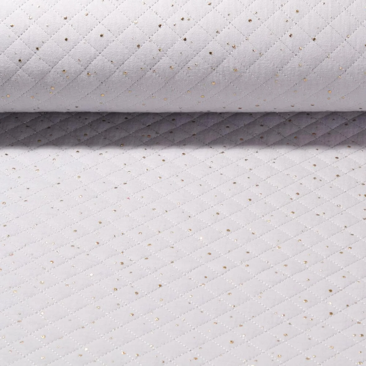 Baumwoll Musselin Gesteppt Punkte Hellgrau Gold