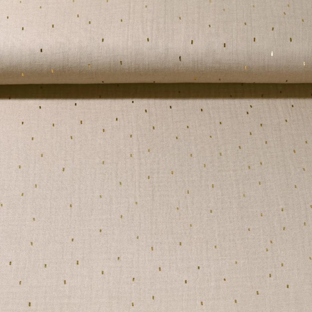 Baumwoll Musselin Goldene Striche Beige