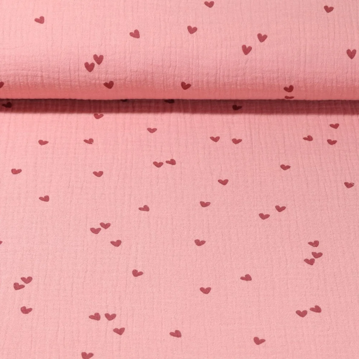 Baumwoll Musselin Herzen Dunkelrosa