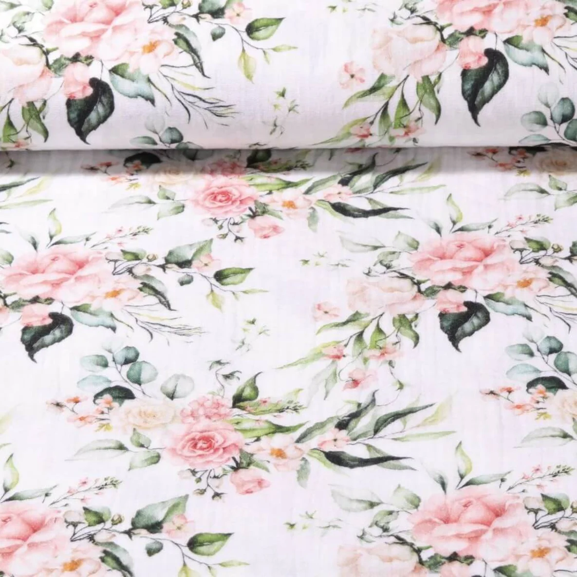 Baumwoll Musselin Rosen Weiß