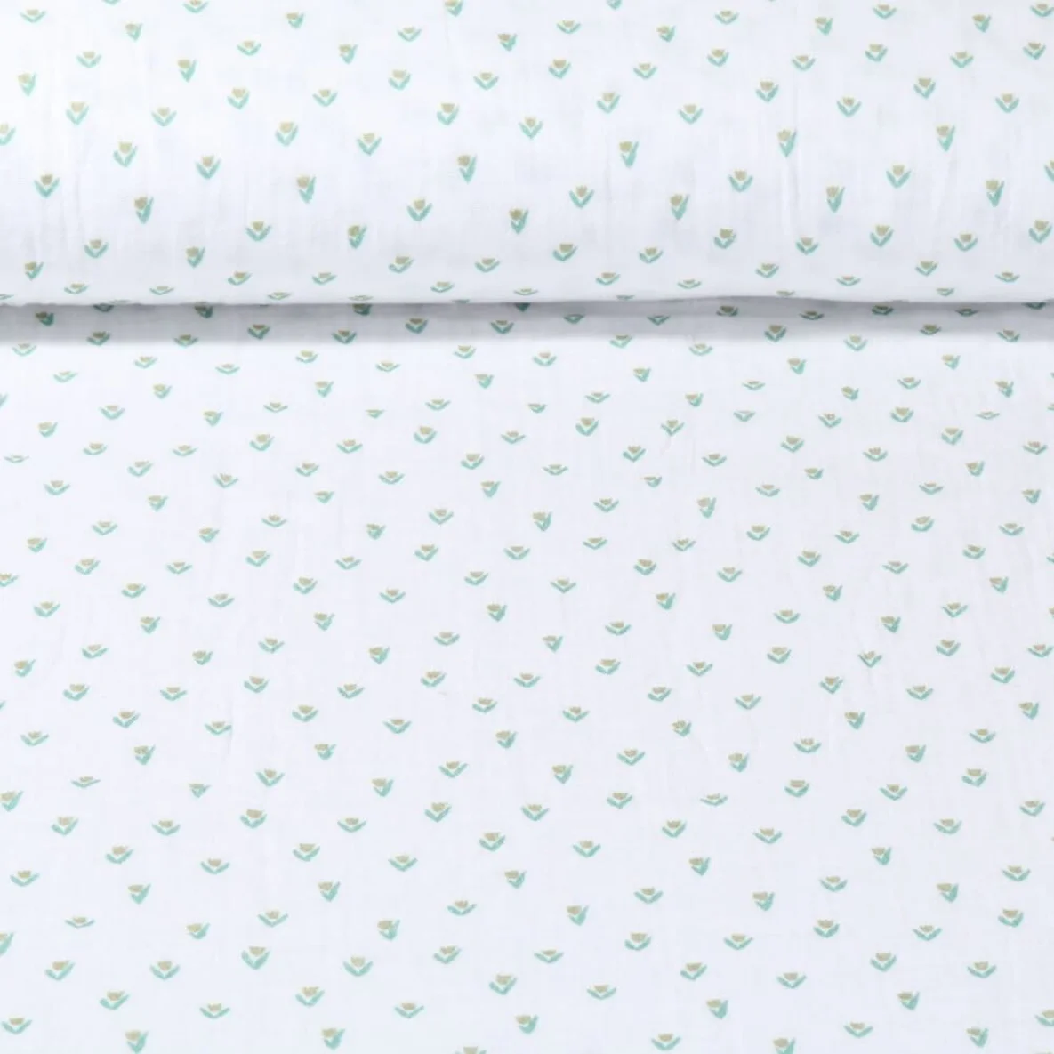 Baumwoll Musselin Tulpen Offweiß Grün