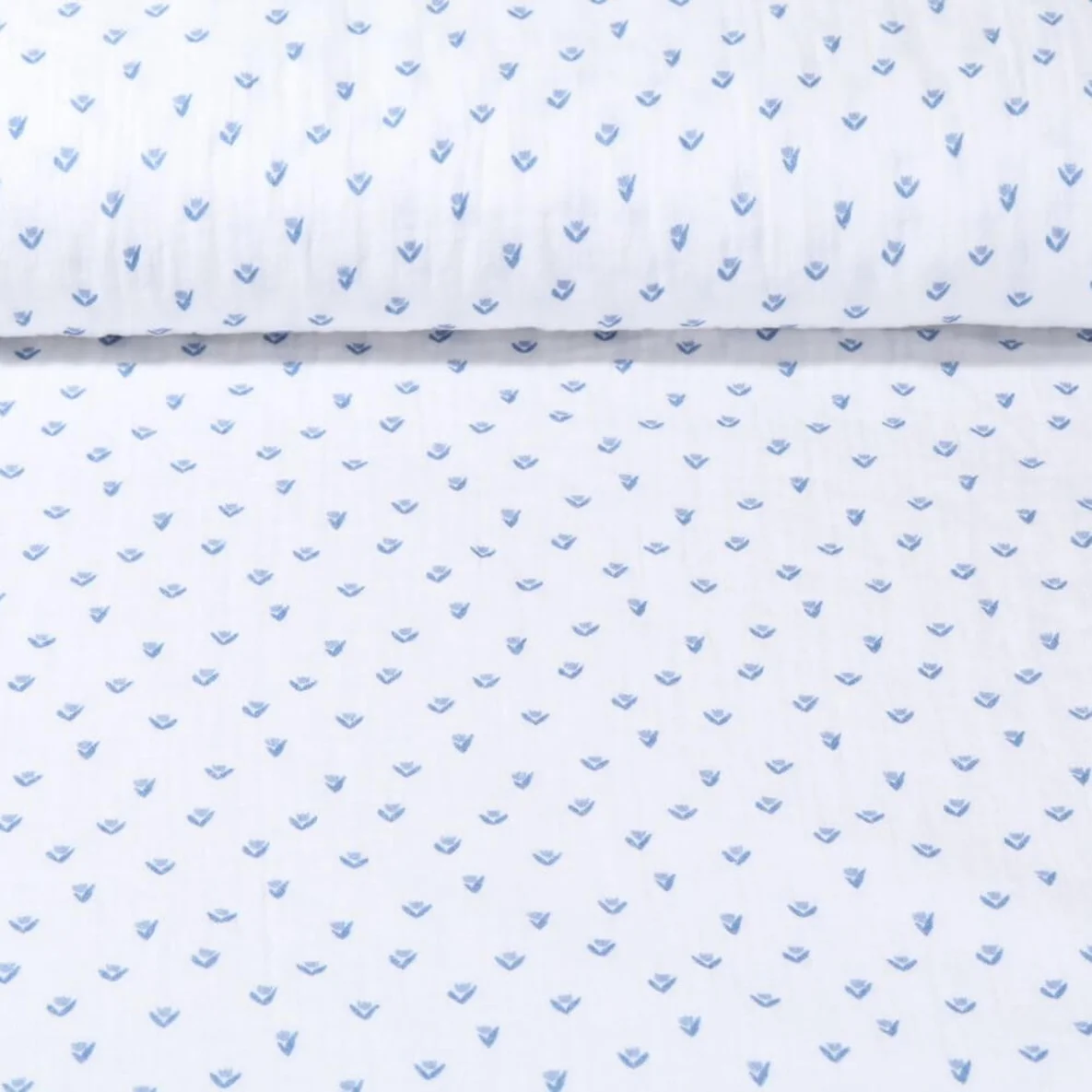 Baumwoll Musselin Tulpen Offweiß Jeansblau