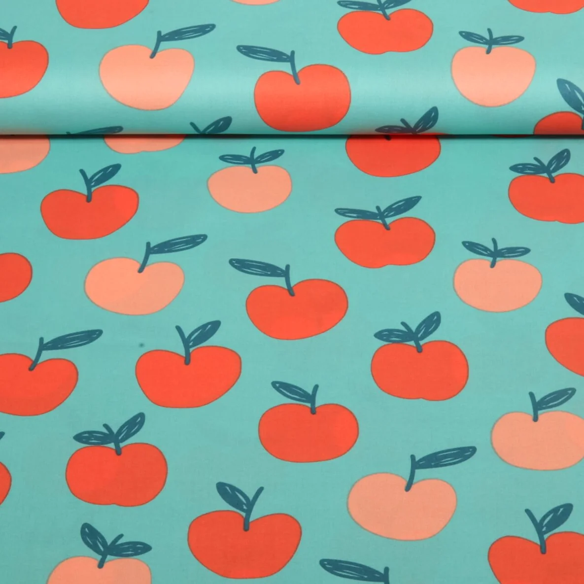 Baumwoll Popeline Äpfel Helles Petrol