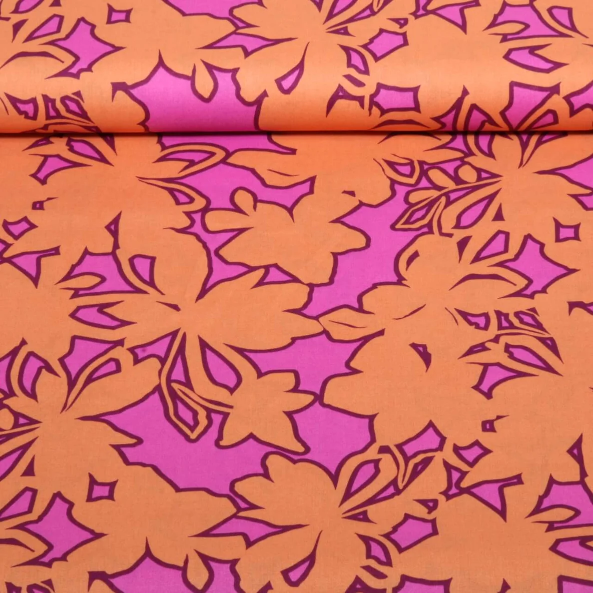 Baumwoll-Popeline Blumen Abstrakt Pink Orange