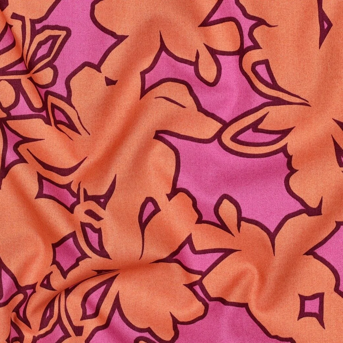 Baumwoll-Popeline Blumen Abstrakt Pink Orange