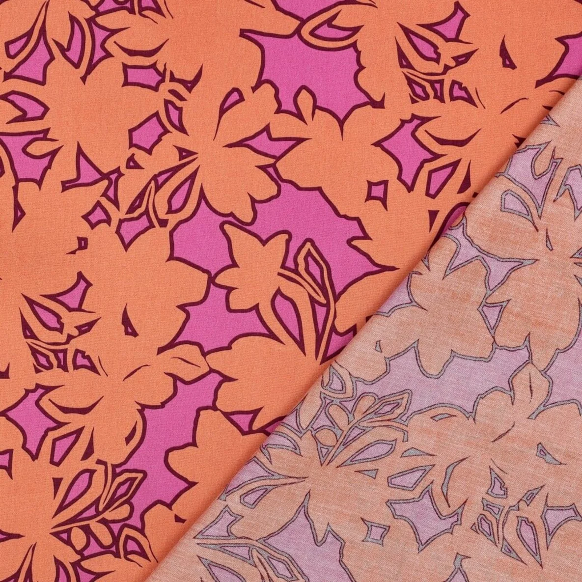 Baumwoll-Popeline Blumen Abstrakt Pink Orange