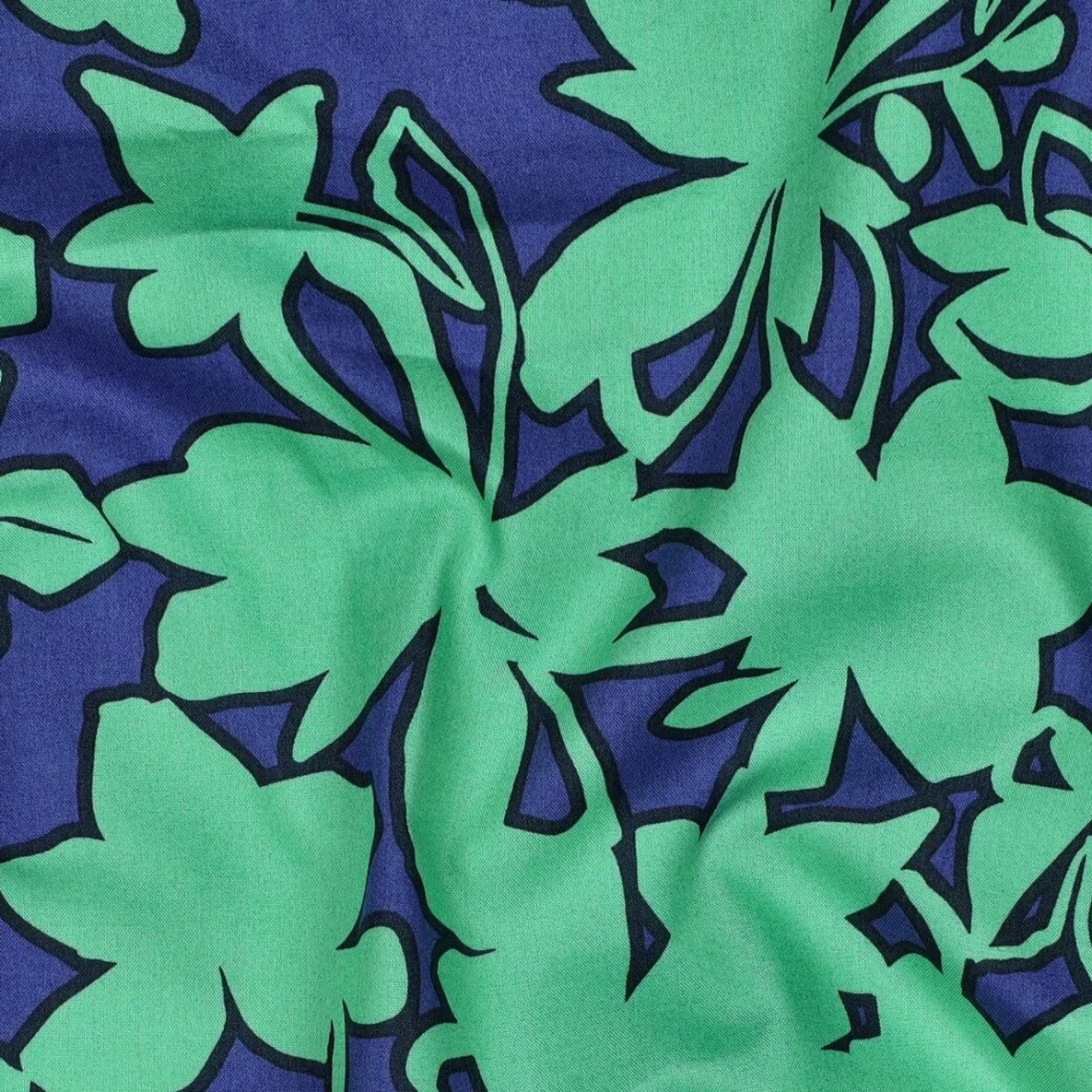 Baumwoll-Popeline Blumen Abstrakt Royalblau Grün