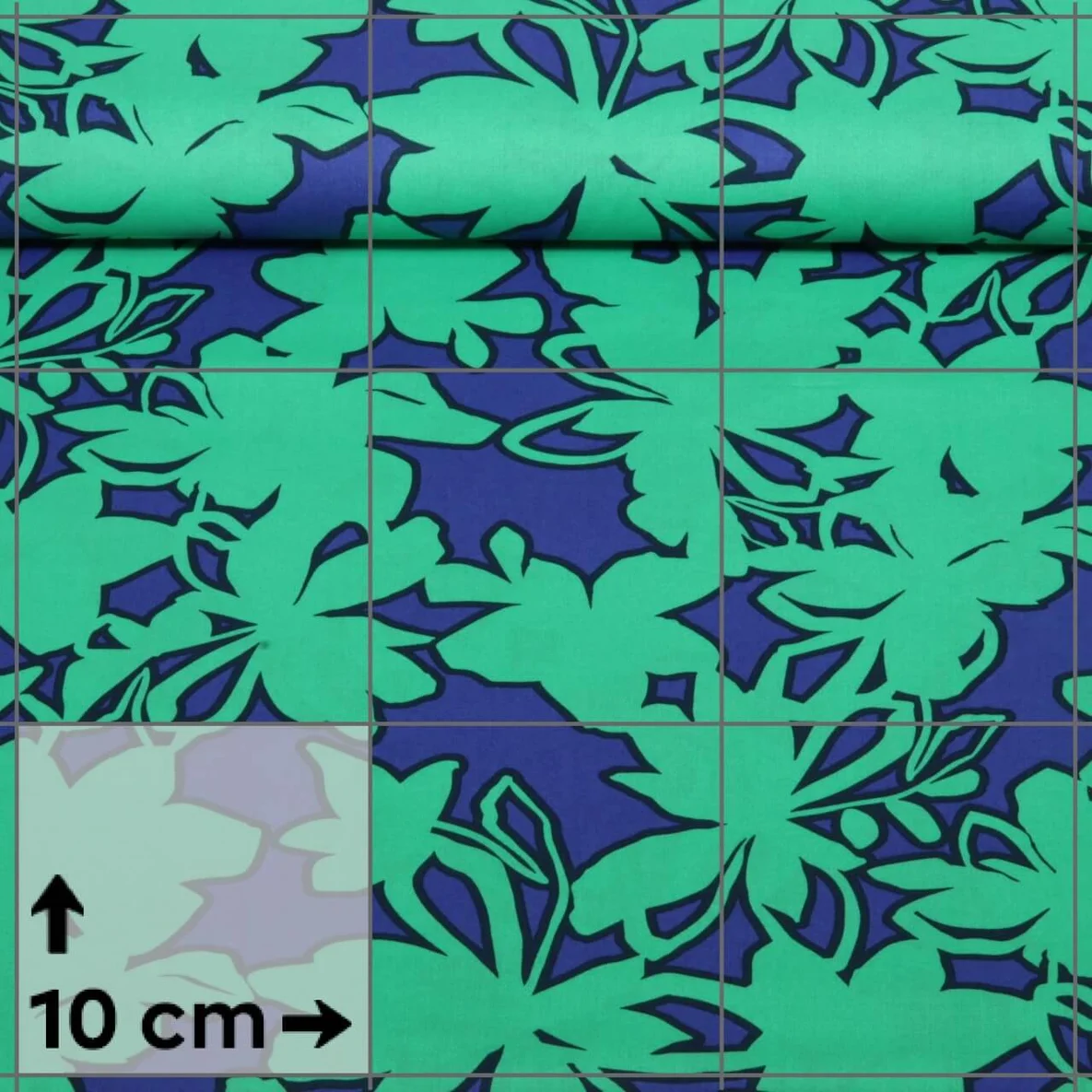 Baumwoll-Popeline Blumen Abstrakt Royalblau Grün