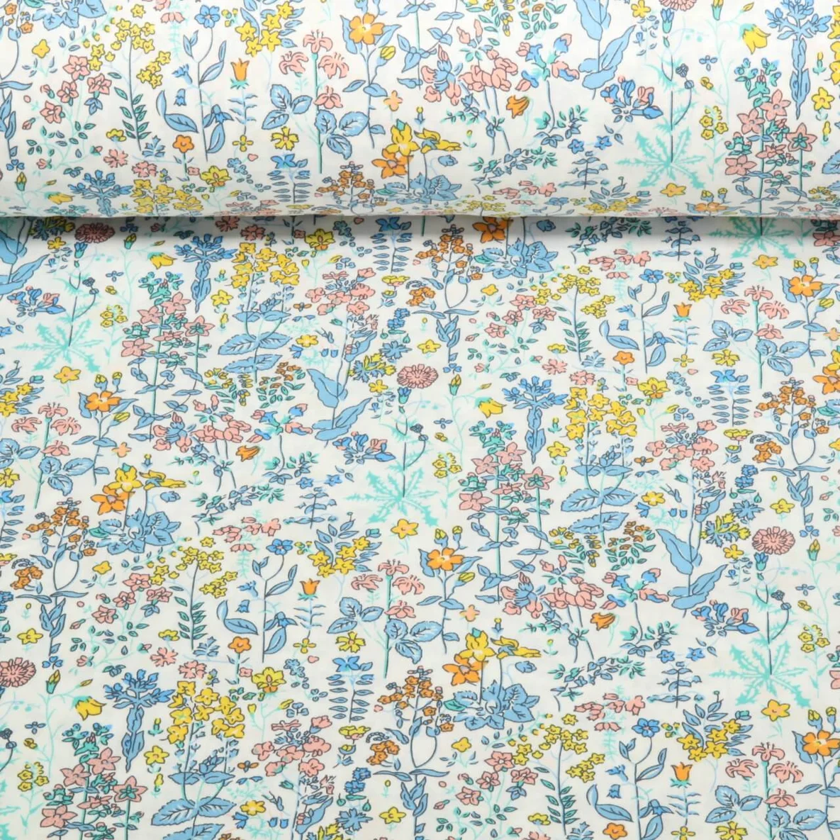 Baumwoll Popeline Blumenwiese Blau