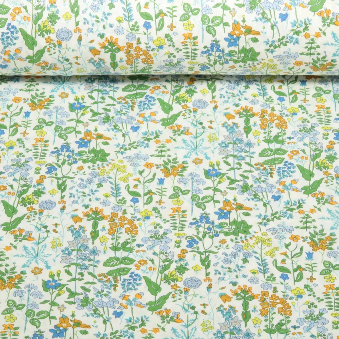 Baumwoll Popeline Blumenwiese Grün