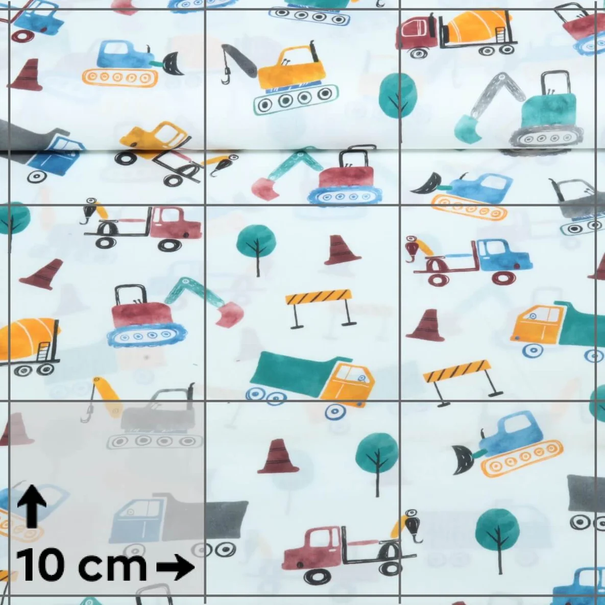 Baumwoll-Popeline Digital Fahrzeuge Baustelle Weiß