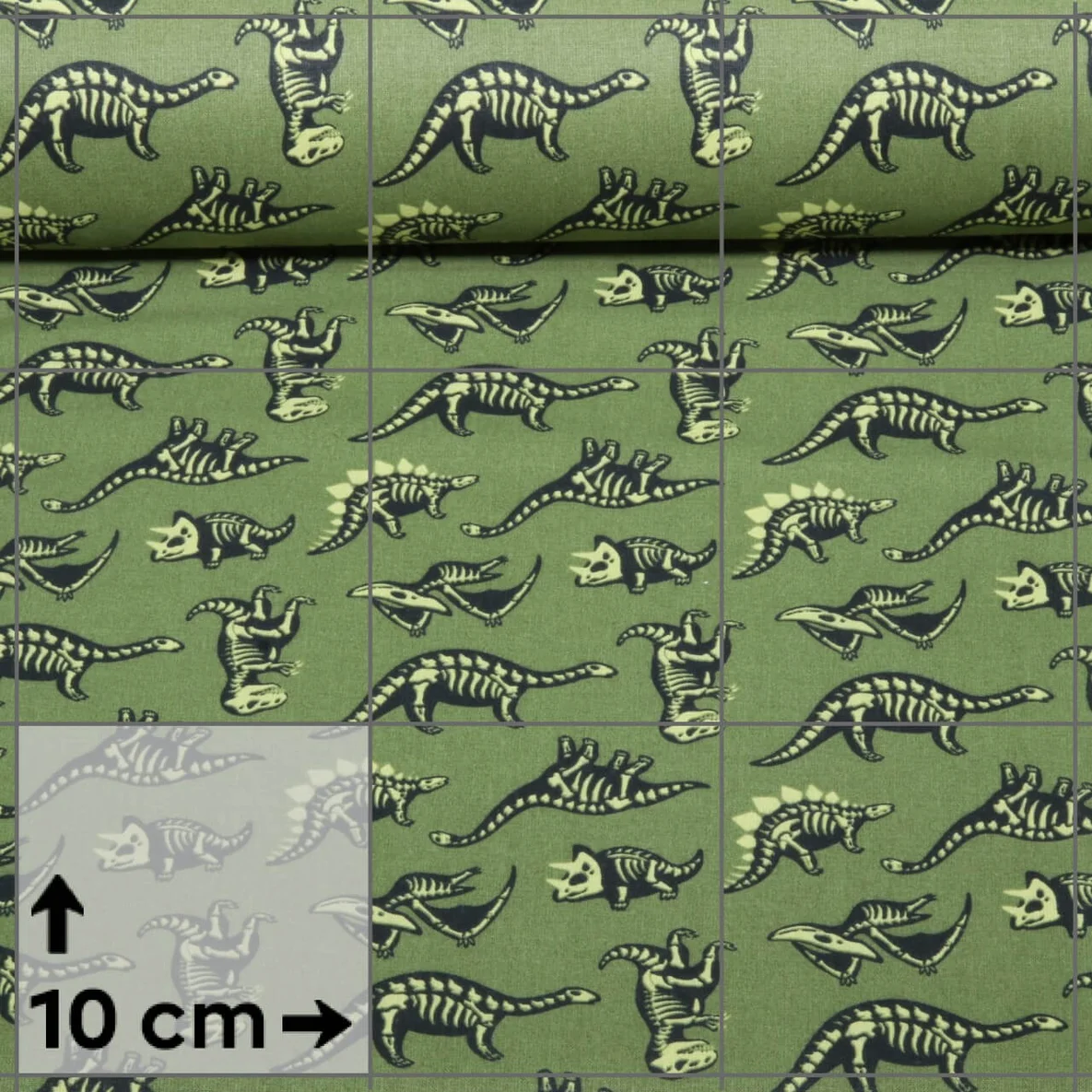 Baumwoll-Popeline Dinos Khaki