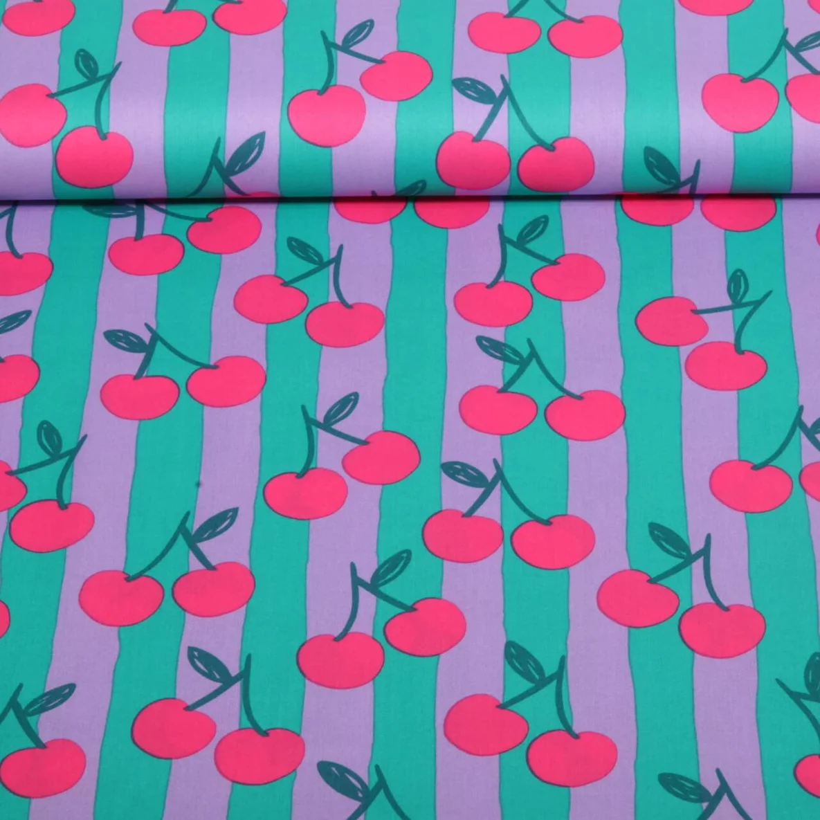 Baumwoll Popeline Kirschen Petrol