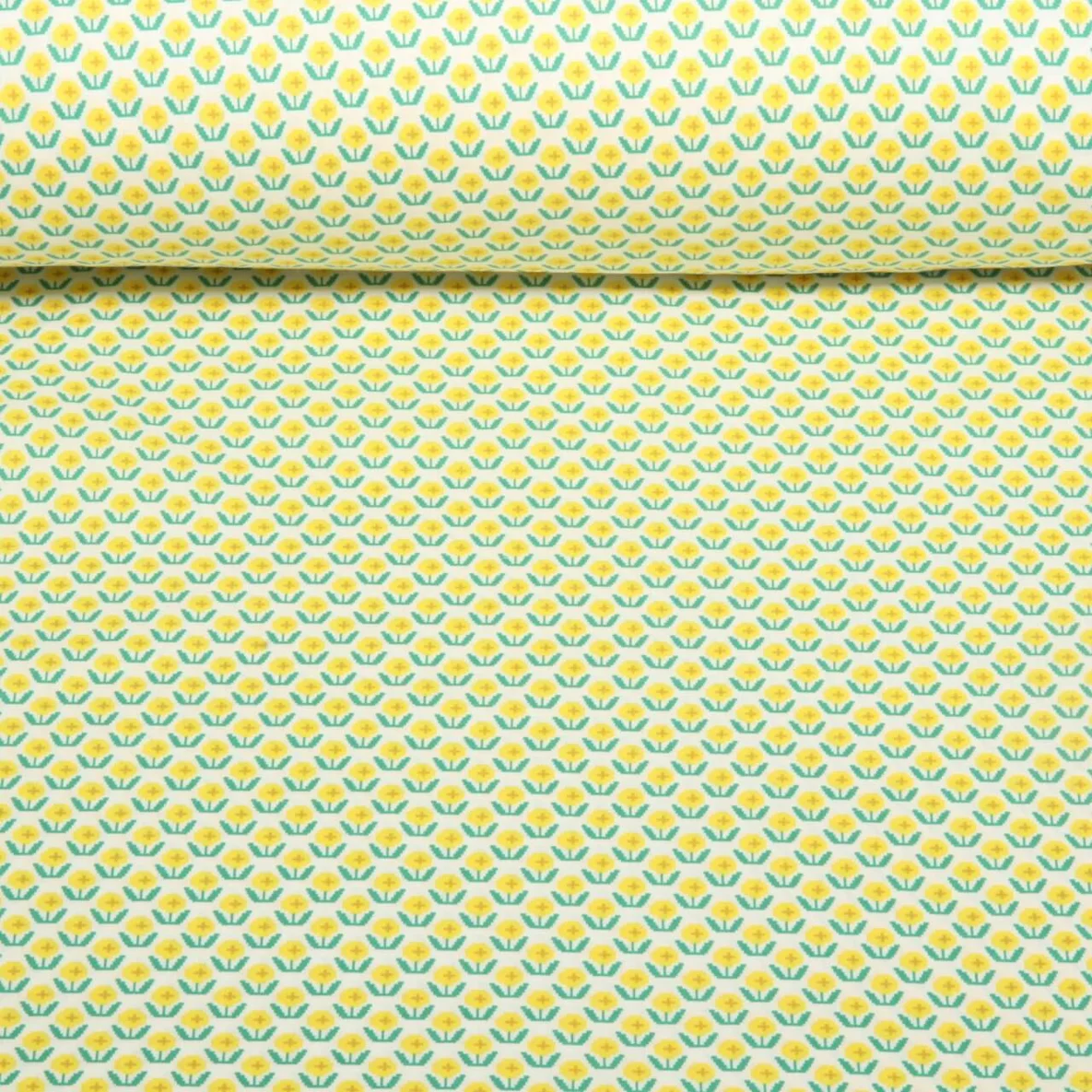 Baumwoll Popeline Kleine Blumen Gelb